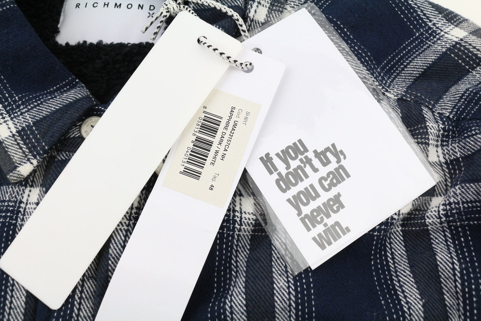 RICHMOND UMA23157CA vyriškas marškinių tipo švarkas ~L languotas su šerpų pamušalu ir užlopytinėmis kišenėmis 