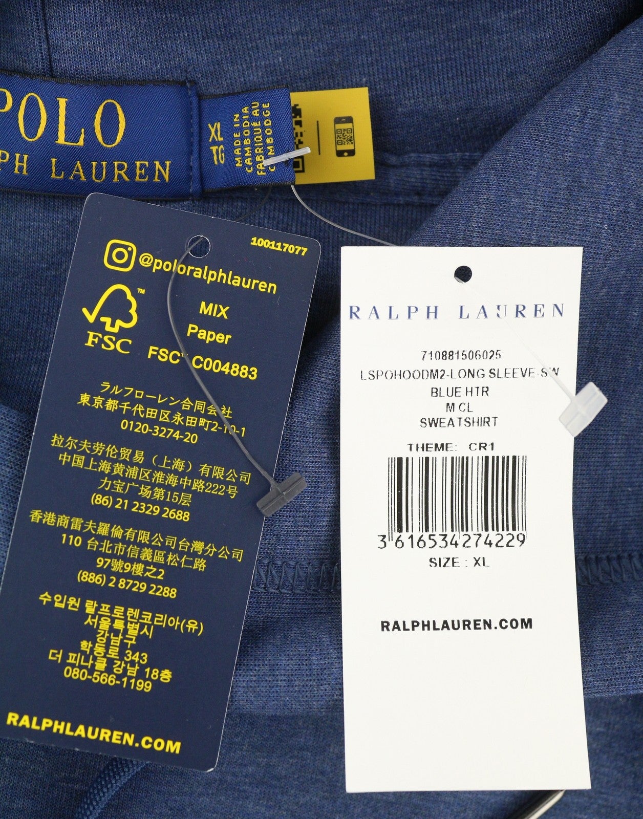 RALPH LAUREN vyriškas džemperis su gobtuvu, XL dydžio, mėlyno melanžo, kengūros kišenės, logotipo, RRP199 