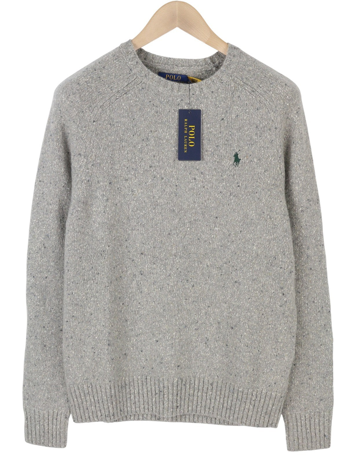 RALPH LAUREN vyriškas megztinis M pilkas melanžas vilnos mišinio tamprus megztinis RRP199 