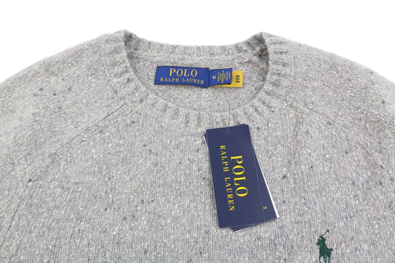 RALPH LAUREN vyriškas megztinis M pilkas melanžas vilnos mišinio tamprus megztinis RRP199 