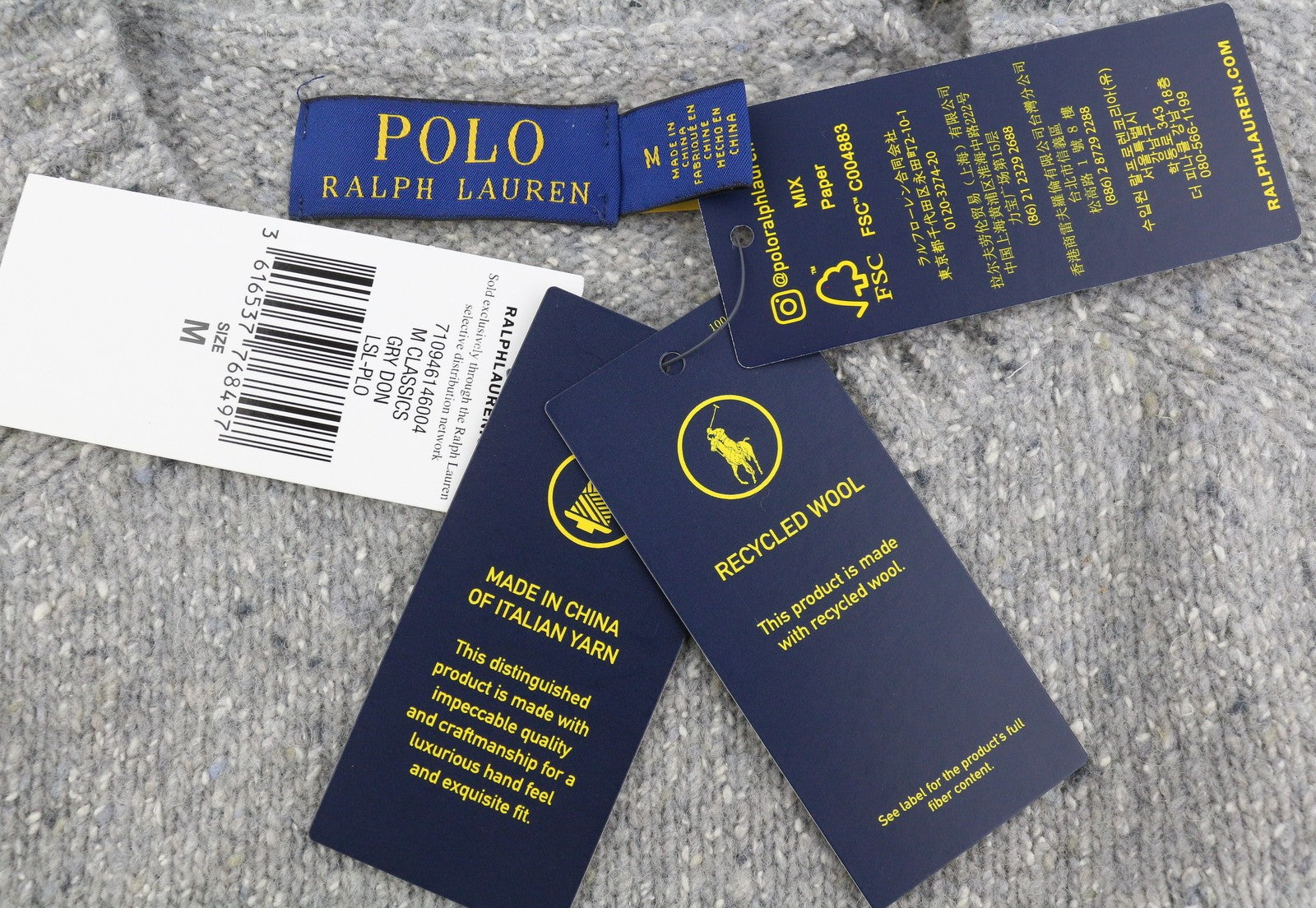 RALPH LAUREN vyriškas megztinis M pilkas melanžas vilnos mišinio tamprus megztinis RRP199 