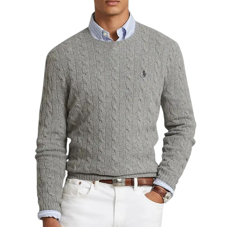 RALPH LAUREN Classics megztinis vyrams, pilkas melanžas, vilnonis kašmyras, RRP225 