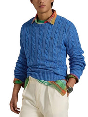 RALPH LAUREN Classics megztinis vyrams, mėlynas, megztinis su kabeliu ir apvalia juostele, RRP199 