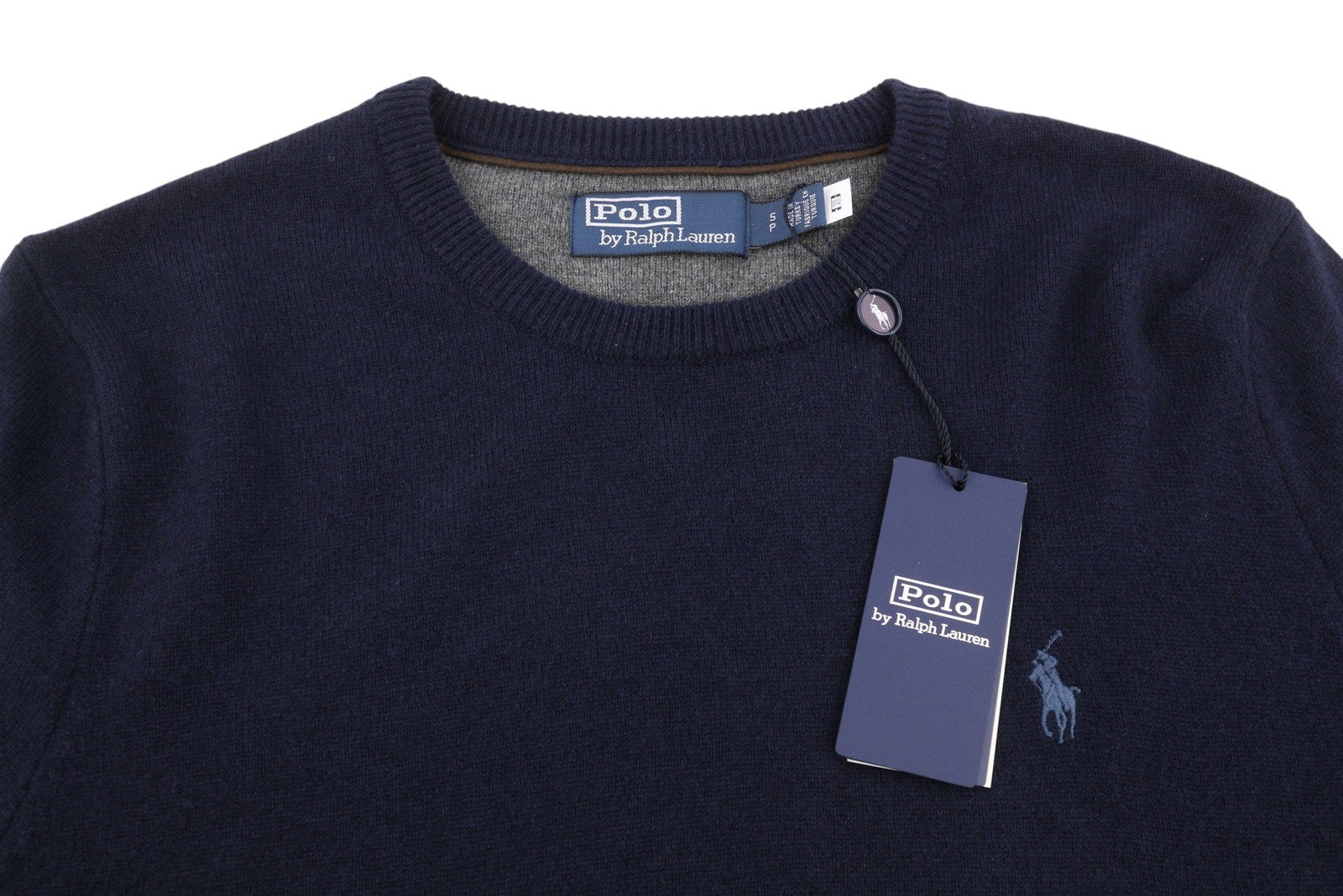 RALPH LAUREN vyriškas megztinis S tamsiai mėlynas vilnonis aptemptas megztinis apvalia kaklo iškirpte RRP219 