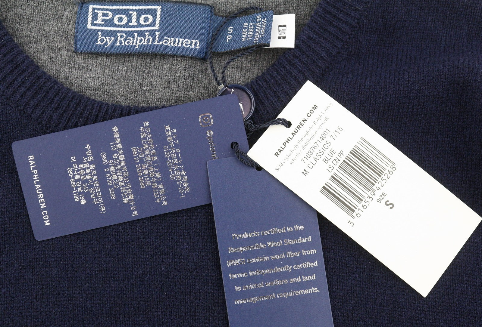 RALPH LAUREN vyriškas megztinis S tamsiai mėlynas vilnonis aptemptas megztinis apvalia kaklo iškirpte RRP219 