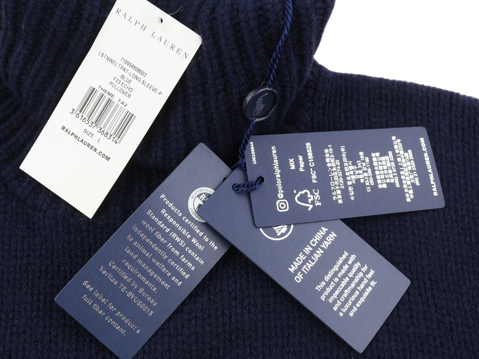RALPH LAUREN Echo megztinis vyrams, L dydžio, mėlynas, vilnonis, kašmyro, tamprus megztinis, RRP399 