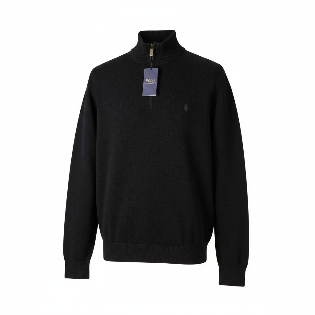 RALPH LAUREN klasikinis vyriškas megztinis, 2XL, juodas, su užtrauktuku apykaklėje, vilnonis, RRP239 