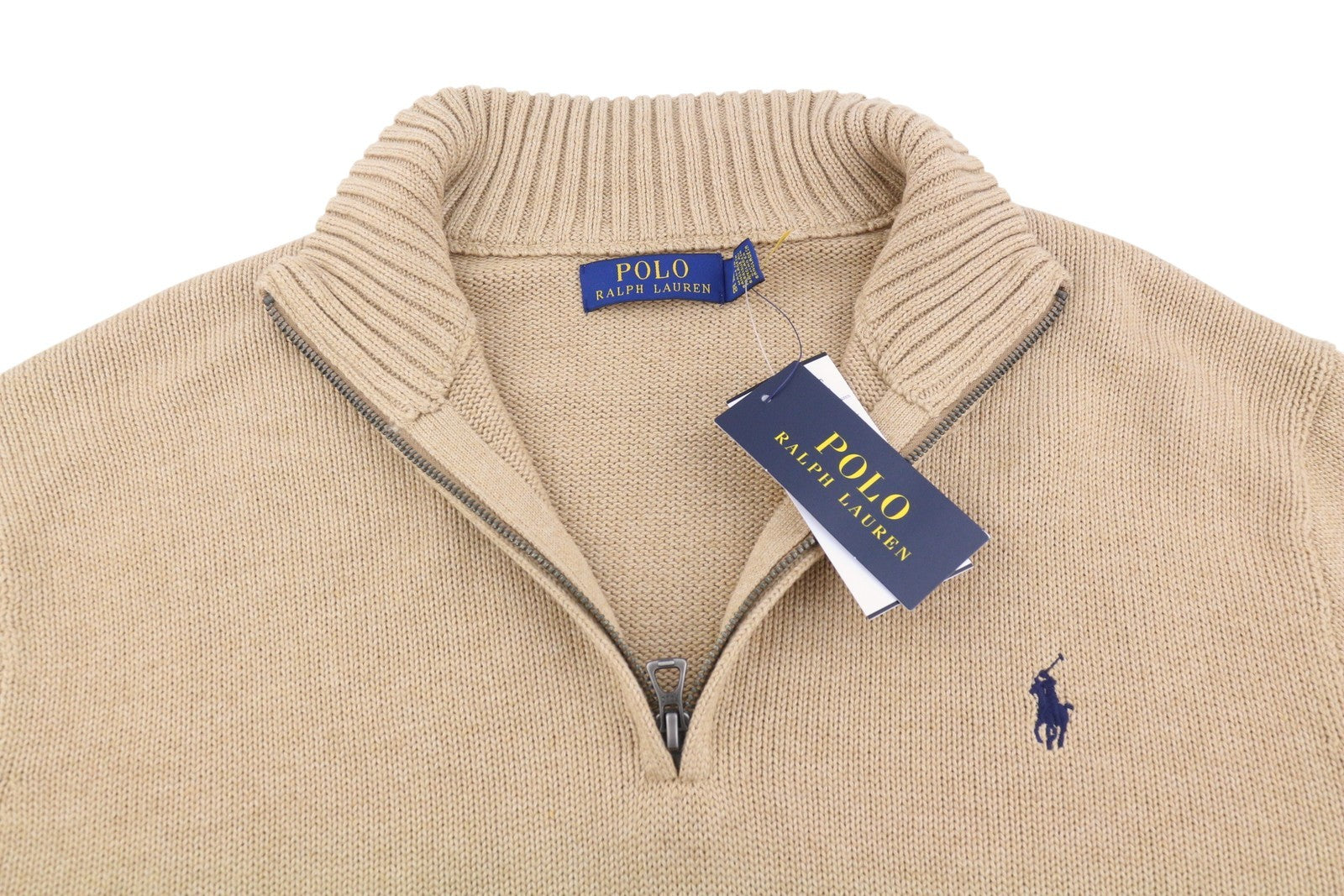 RALPH LAUREN klasikinis megztinis vyrams, XL dydžio, rudas melanžas, su puse užtrauktuko apykakle, RRP239 