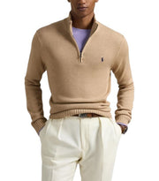 RALPH LAUREN klasikinis megztinis vyrams S rudas melanžas su puse užtrauktuko apykakle RRP239 