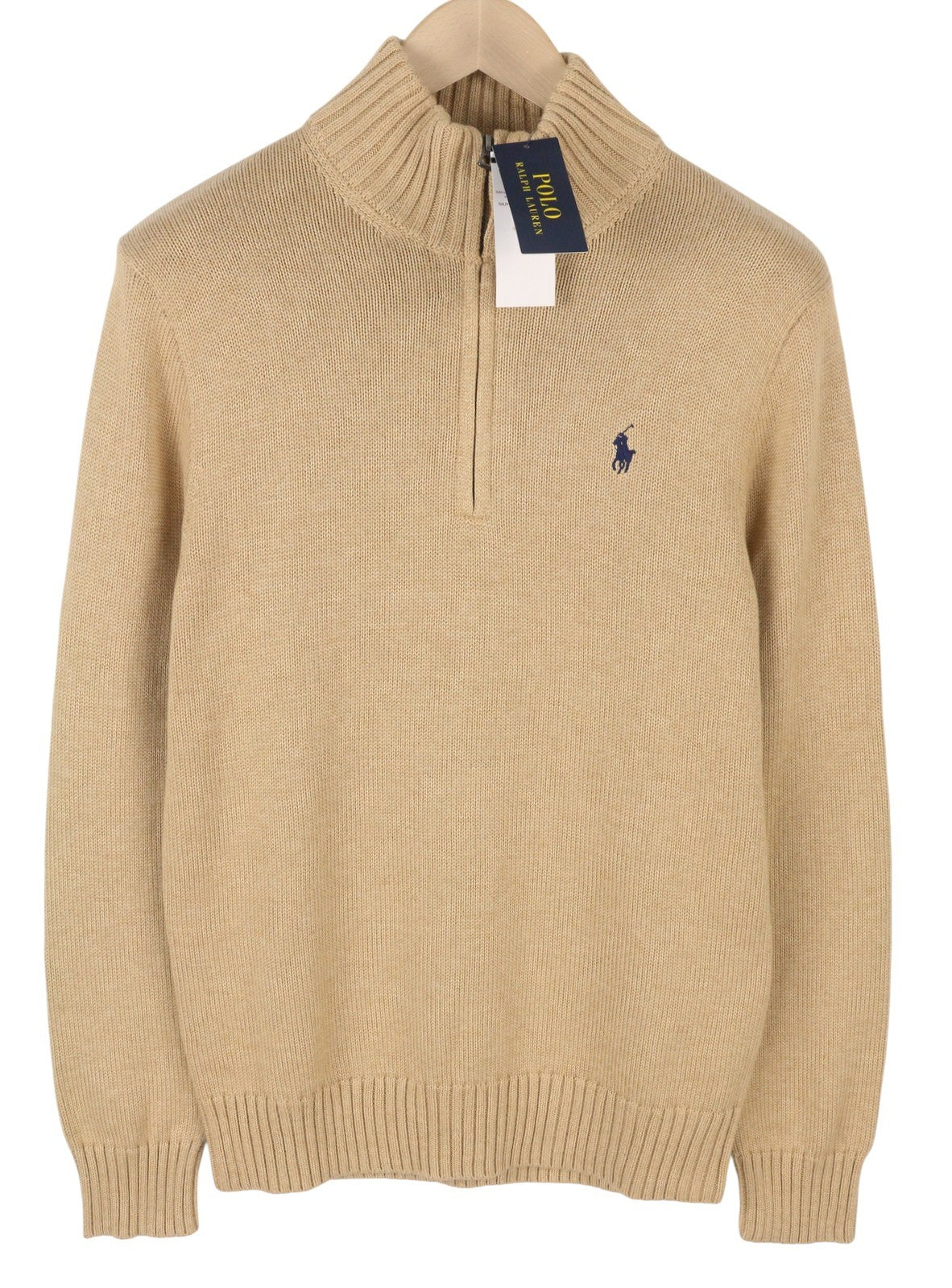 RALPH LAUREN klasikinis megztinis vyrams S rudas melanžas su puse užtrauktuko apykakle RRP239 