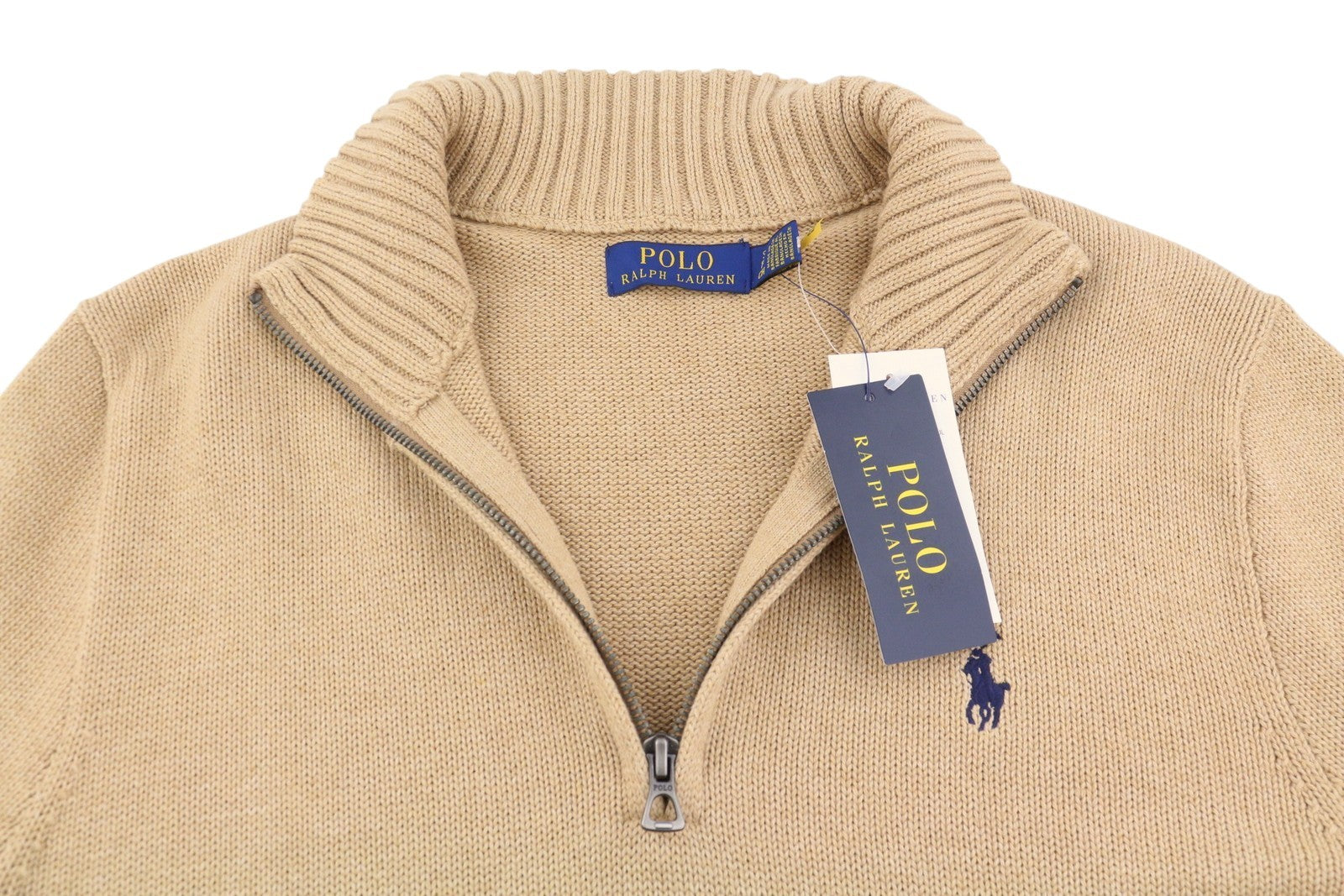 RALPH LAUREN klasikinis megztinis vyrams S rudas melanžas su puse užtrauktuko apykakle RRP239 