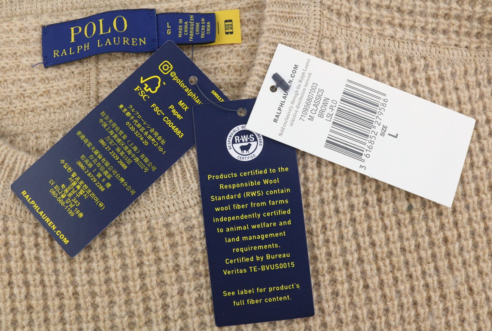 RALPH LAUREN Classics rudas vyriškas megztinis L dydžio vilnos ir alpakos vaflinio megztinio RRP266 