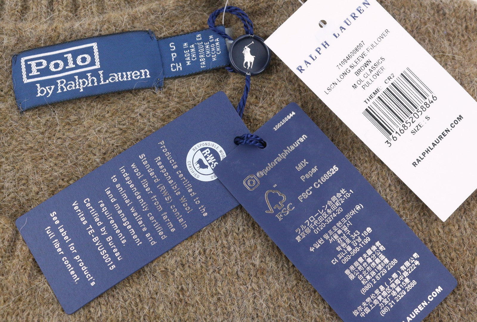 RALPH LAUREN vyriškas megztinis S rudo melanžo vilnos ir alpakų mišinio su alkūnių lopais megztinis 