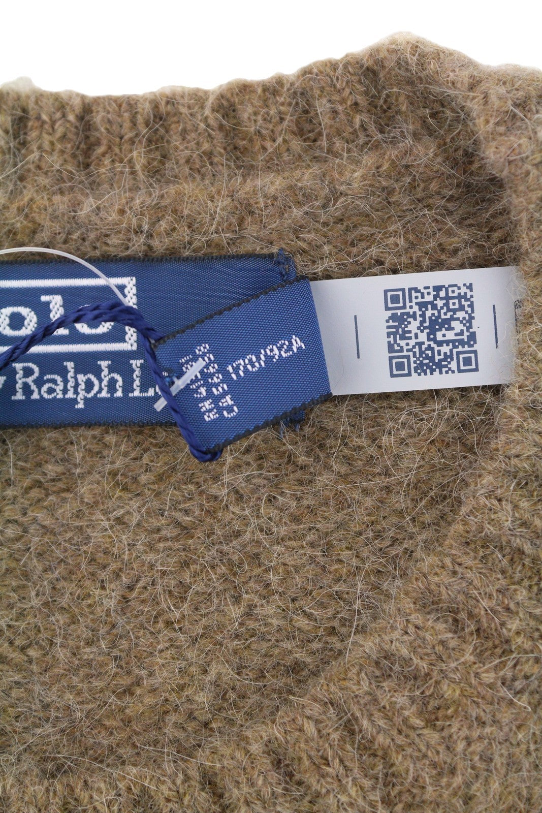 RALPH LAUREN vyriškas megztinis S rudo melanžo vilnos ir alpakų mišinio su alkūnių lopais megztinis 