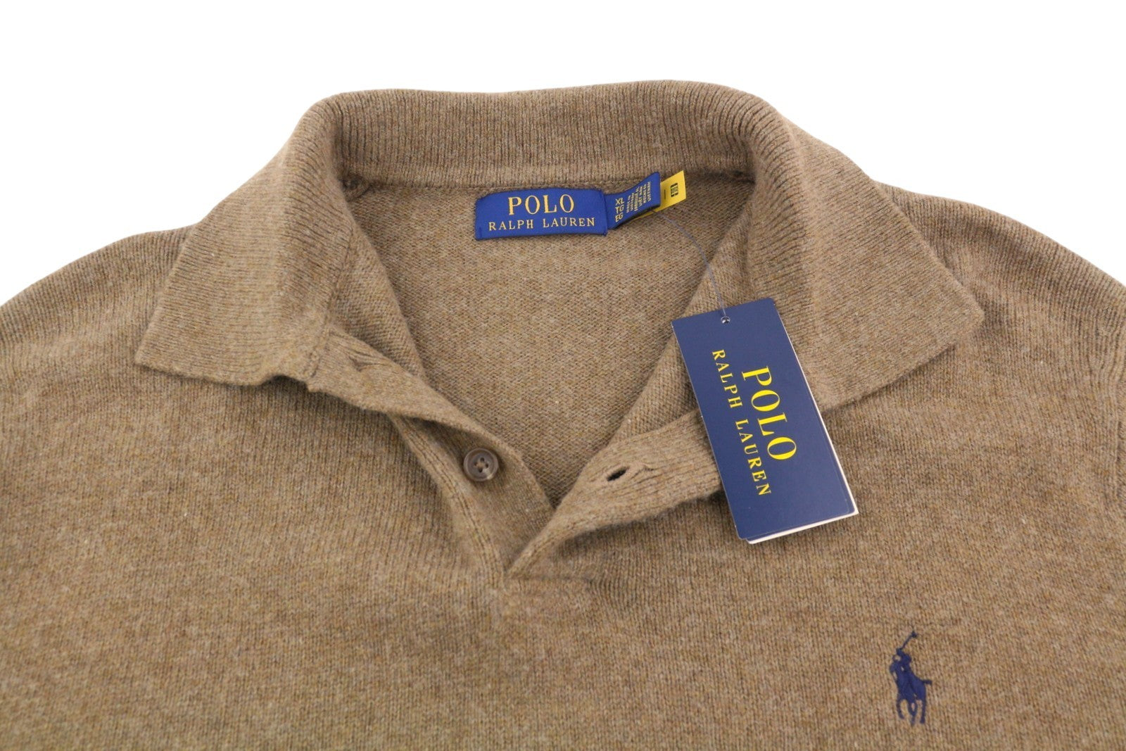 RALPH LAUREN Classics rudas vyriškas megztinis XL dydžio vilnos mišinio polo apykaklės megztinis RRP220