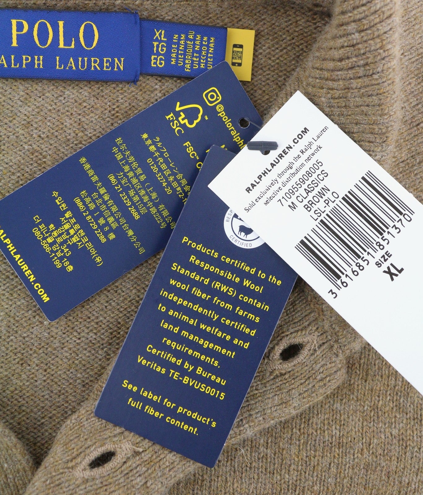 RALPH LAUREN Classics rudas vyriškas megztinis XL dydžio vilnos mišinio polo apykaklės megztinis RRP220