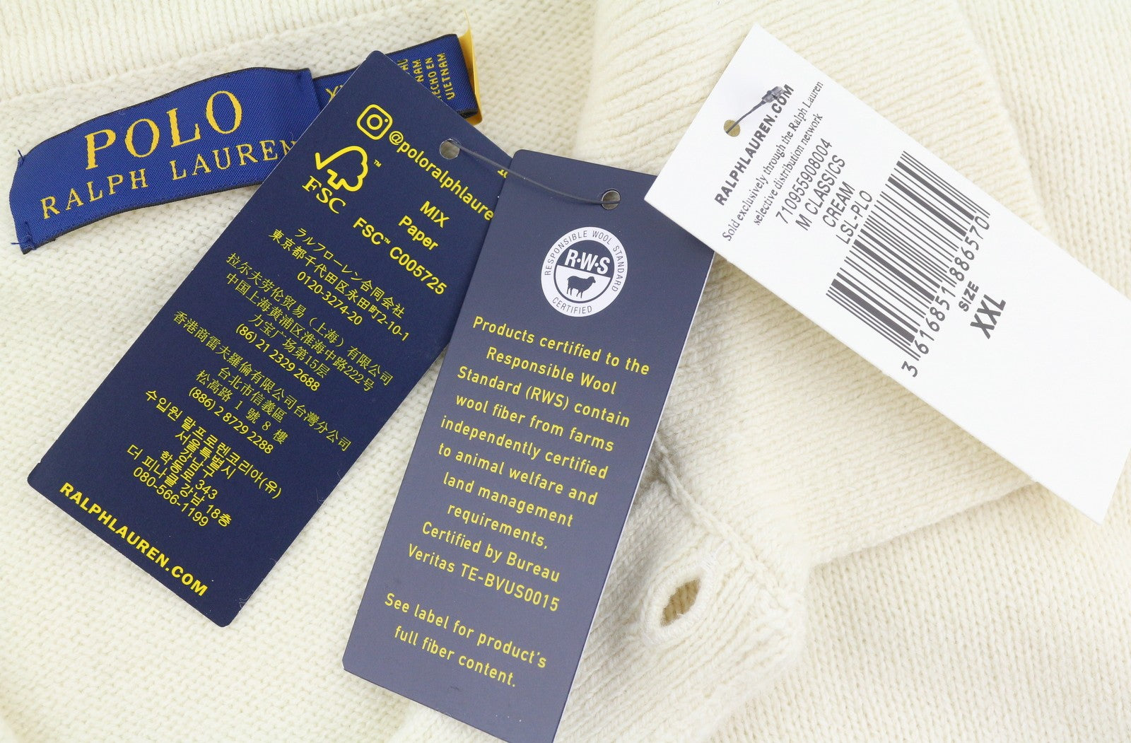 RALPH LAUREN Classics kreminės spalvos vyriškas megztinis 2XL vilnos mišinio polo apykakle RRP220 