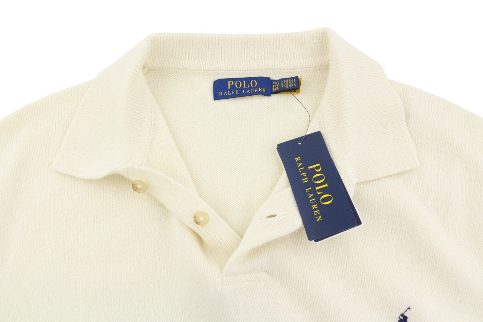 RALPH LAUREN Classics kreminės spalvos vyriškas megztinis 2XL vilnos mišinio polo apykakle RRP220 