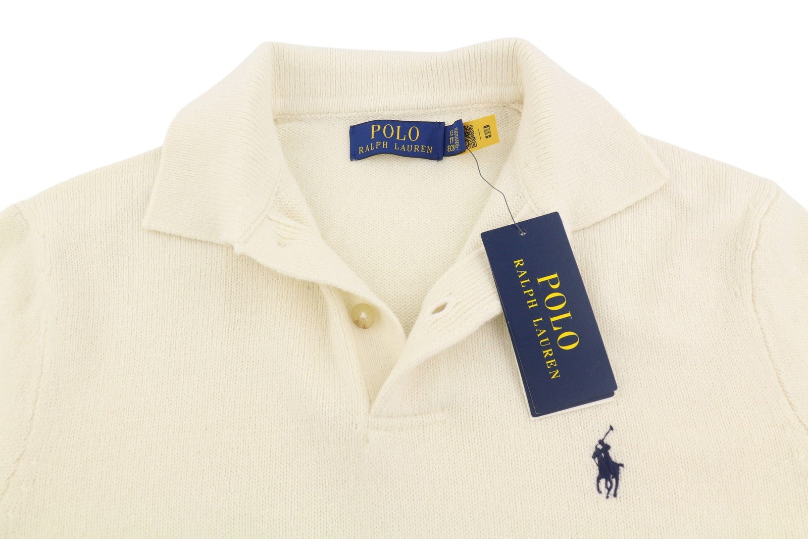 RALPH LAUREN Classics kreminės spalvos vyriškas megztinis XS dydžio, vilnos mišinio polo apykaklės megztinis RRP220 