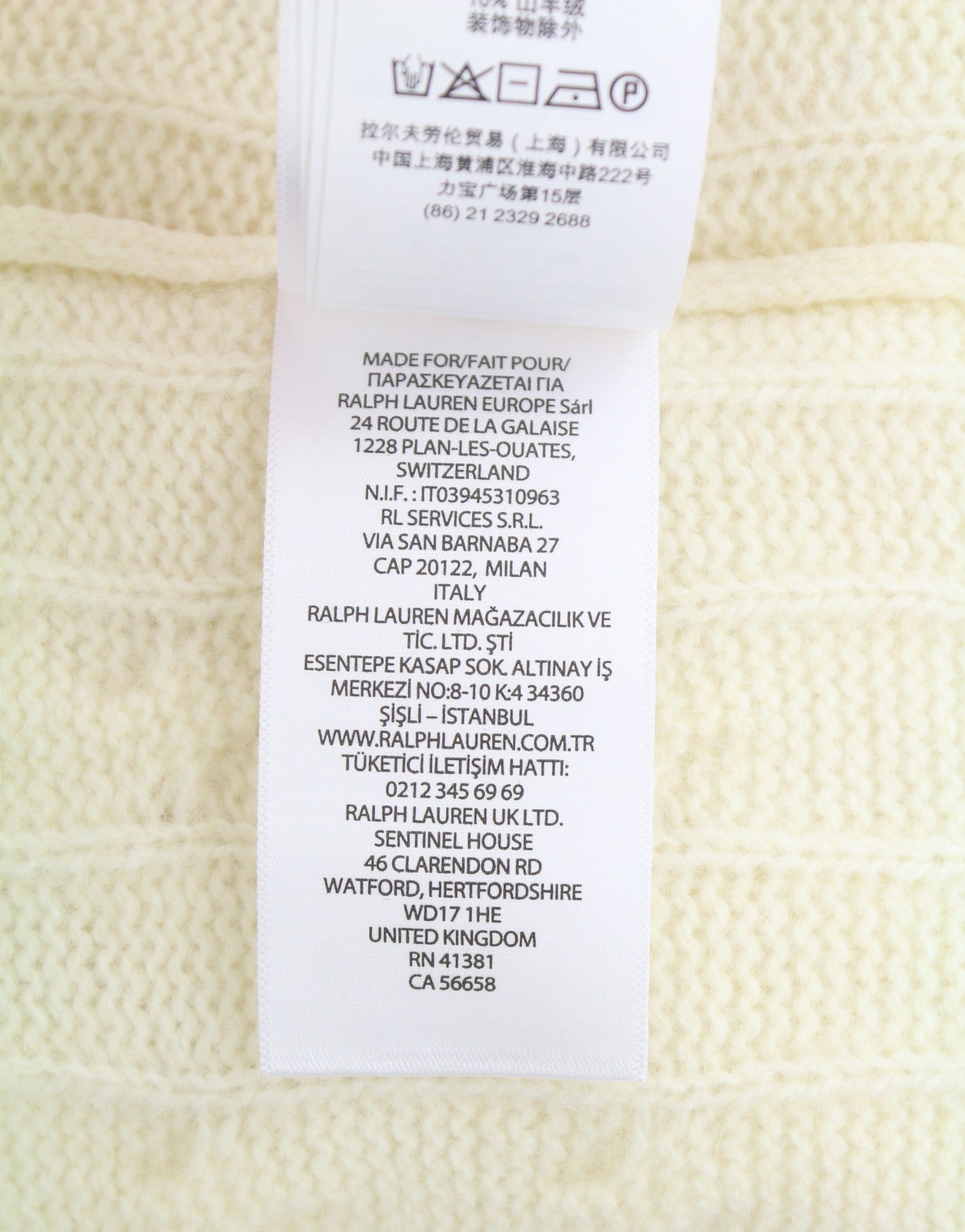 RALPH LAUREN vyriškas megztinis L kreminės spalvos vilnos kašmyro kabelio mezgimo megztinis su logotipu RP225 