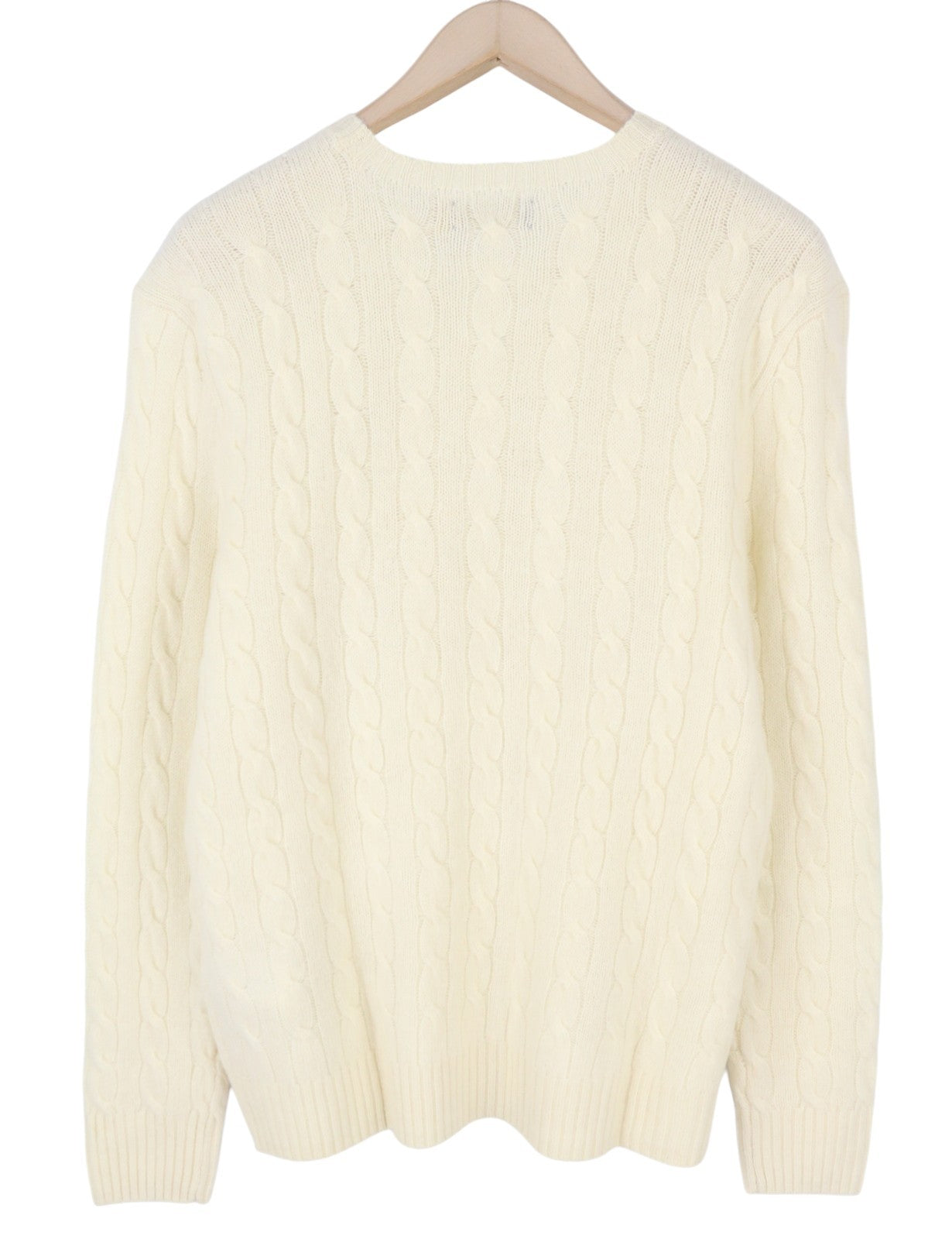 RALPH LAUREN vyriškas megztinis L kreminės spalvos vilnos kašmyro kabelio mezgimo megztinis su logotipu RP225 