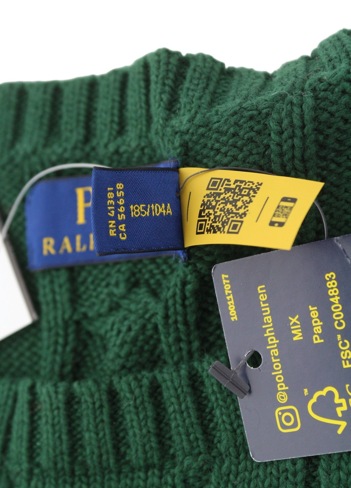 RALPH LAUREN Driver Cn ilgomis rankovėmis žalias vyriškas megztinis XL dydžio megztinis su kabeliu RRP214 