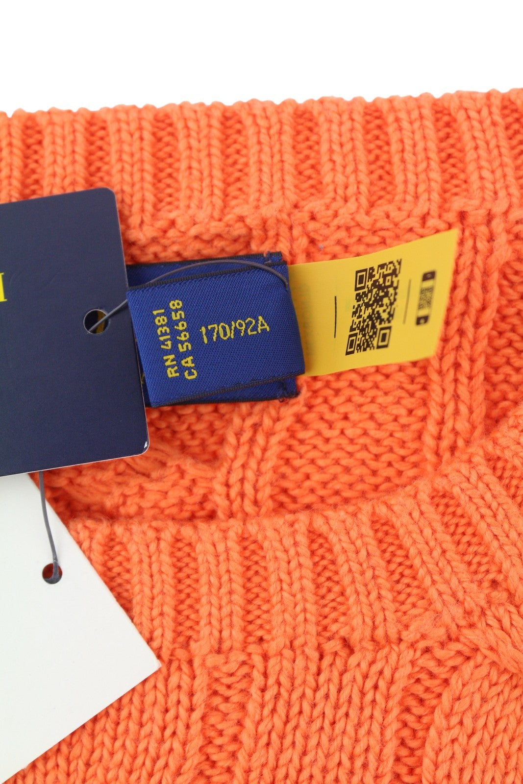 RALPH LAUREN Driver Cn ilgomis rankovėmis oranžinis vyriškas megztinis S dydžio megztinis su kabeliu RRP214 