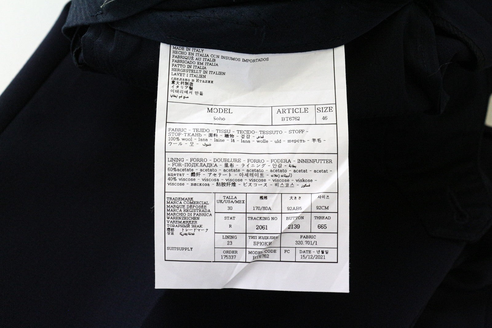 SUITSUPPLY Havana Traveller Men's Suit 36R Blue Wool Slim Classic 2Pc Unlined