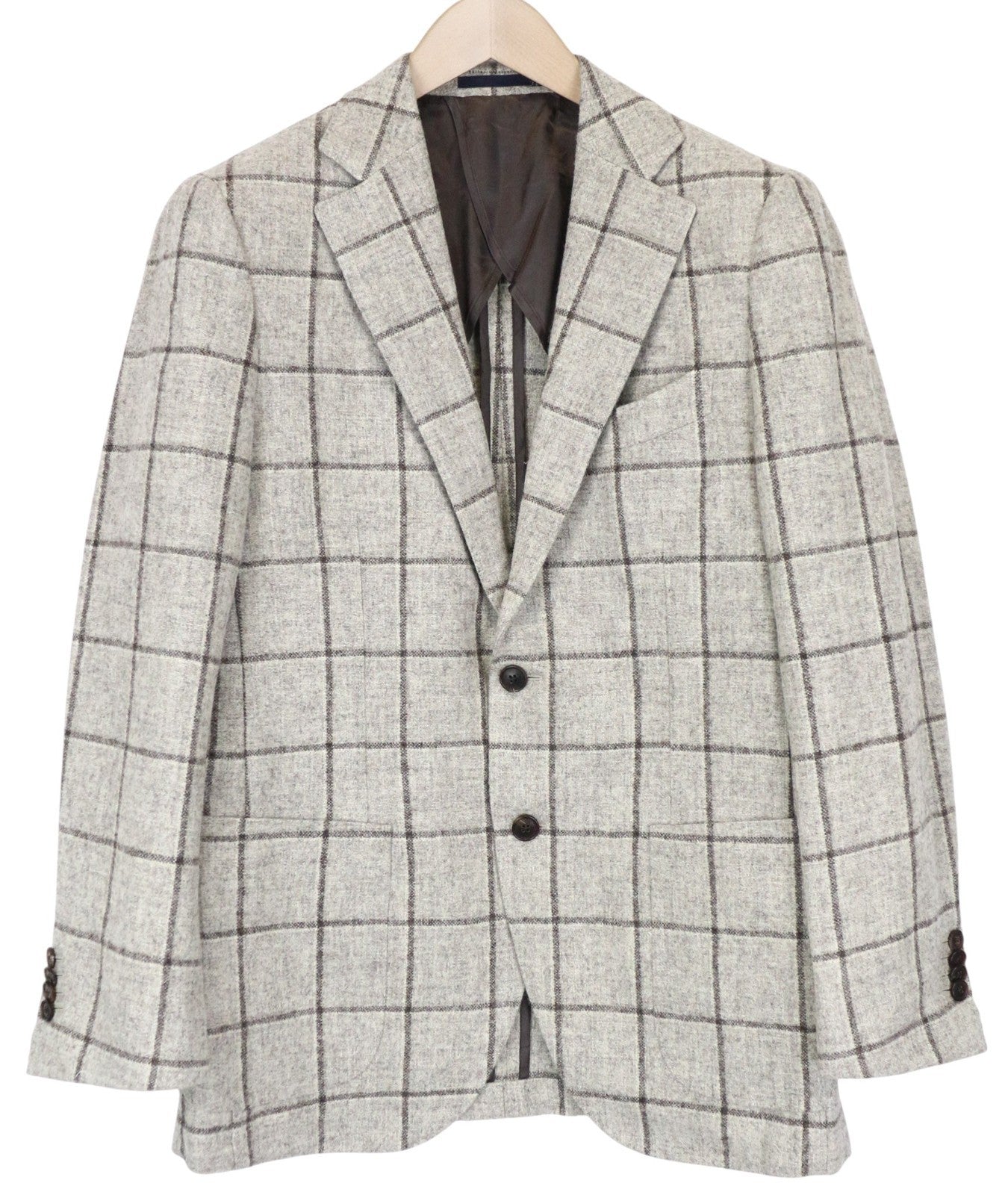 „SUITSUPPLY Jort Patch“ vyriškas švarkas, 38R languotas, rudas, plonas, vieneilis 