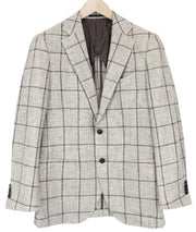 „SUITSUPPLY Jort Patch“ vyriškas švarkas, 38R languotas, rudas, plonas, vieneilis 