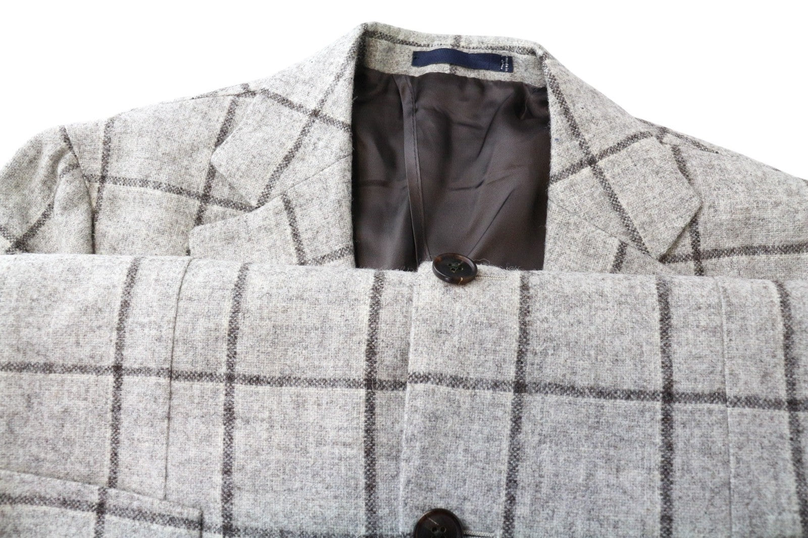 „SUITSUPPLY Jort Patch“ vyriškas švarkas, 38R languotas, rudas, plonas, vieneilis 