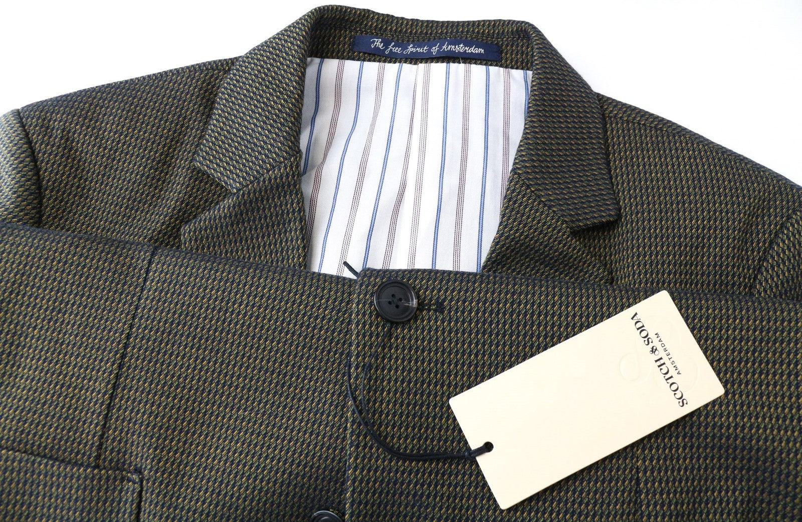 SCOTCH &amp; SODA vyriškas švarkas ~S su pamušalu, žalias, plonas melanžas, klasikinis, tamprus 