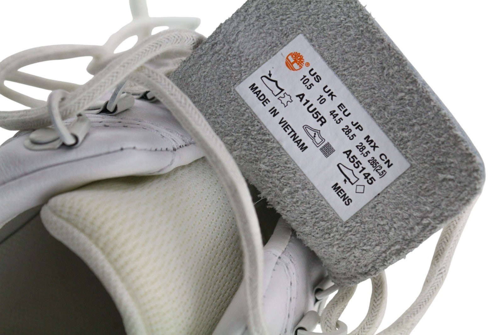 TIMBERLAND vyriški sportbačiai EU44.5 UK10 balti odiniai su raišteliais, žemi viršutiniai apvalios nosies. 