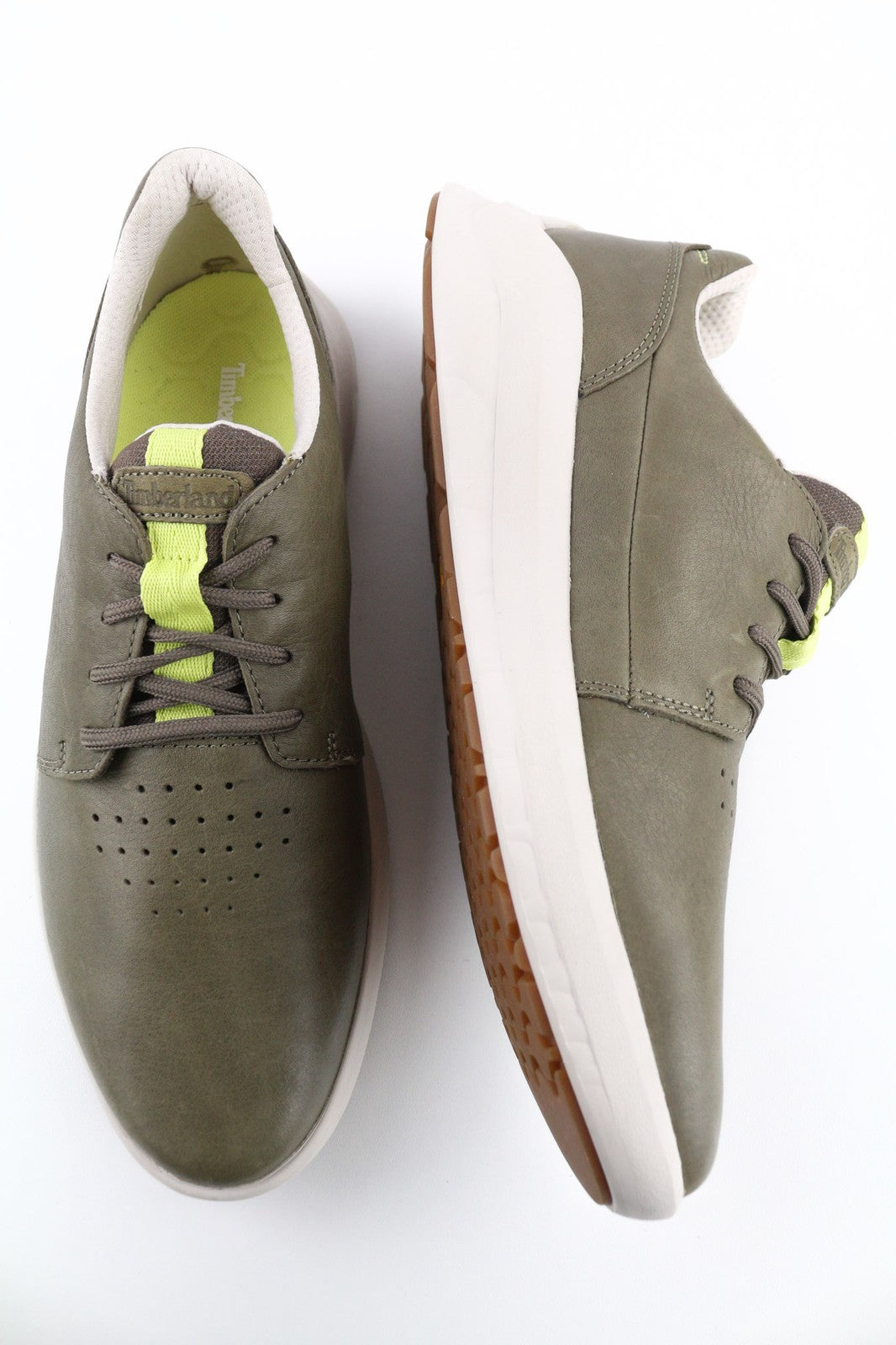 TIMBERLAND A2QAC vyriški sportbačiai EU42 UK8.5 žali Stride žema pado odiniai su raišteliais 