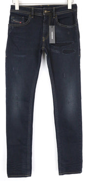 DIESEL Thommer 069GM vyriški džinsai W28/L32 mėlyni, aptempti, tamprūs, su defektais užtrauktuku 