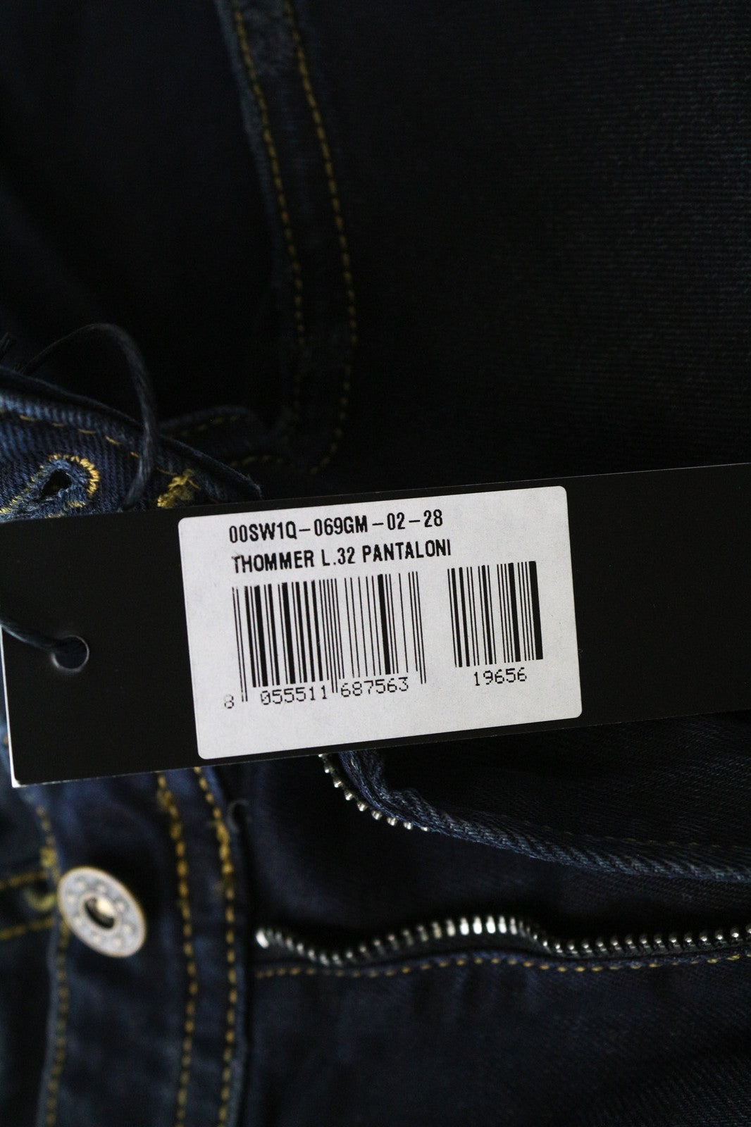 DIESEL Thommer 069GM vyriški džinsai W28/L32 mėlyni, aptempti, tamprūs, su defektais užtrauktuku 