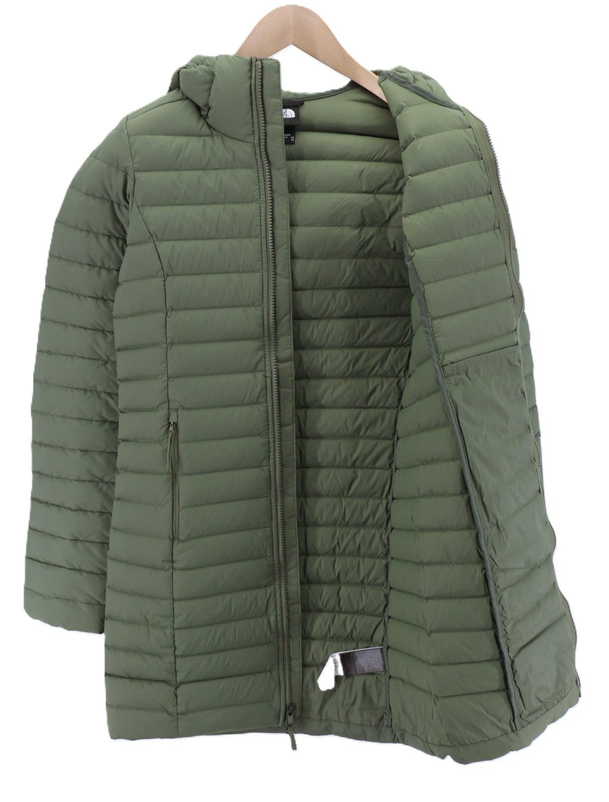 „THE NORTH FACE“ moteriška striukė su pamušalu ir XS dydžio gobtuvu bei vidutinio ilgio pamušalu. 