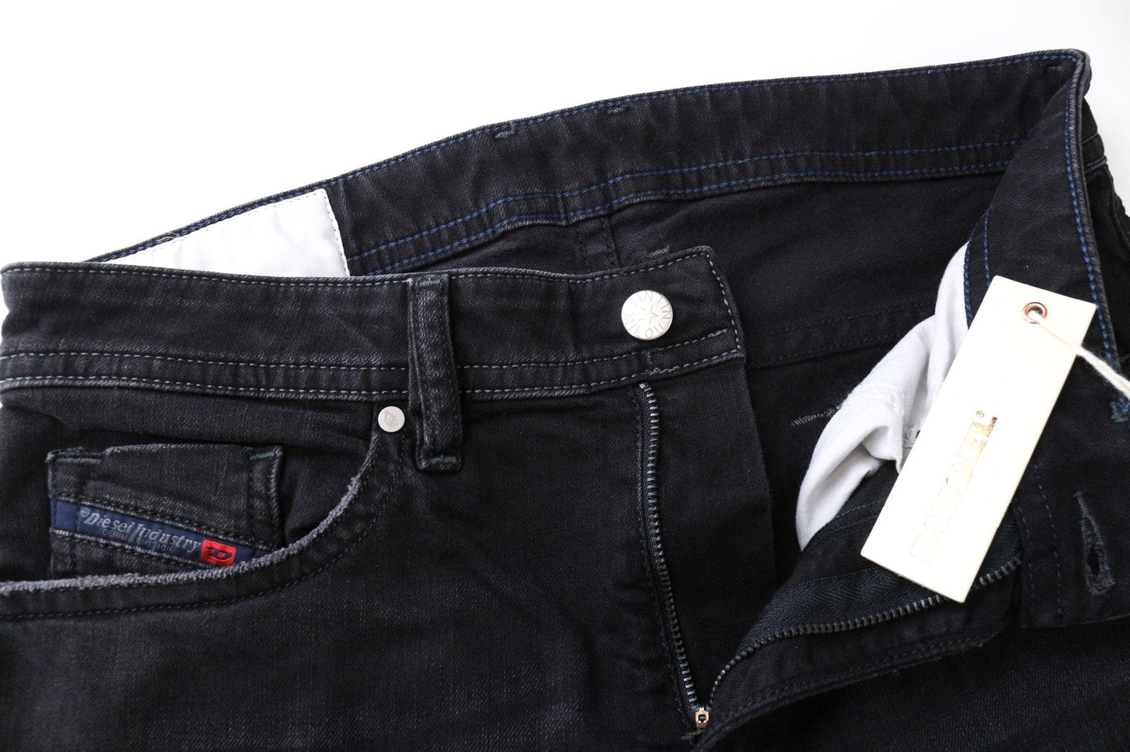 DIESEL Thommer 069BG vyriški džinsai W28/L32, juodi, ploni, aptempti, tamprūs užtrauktukai 