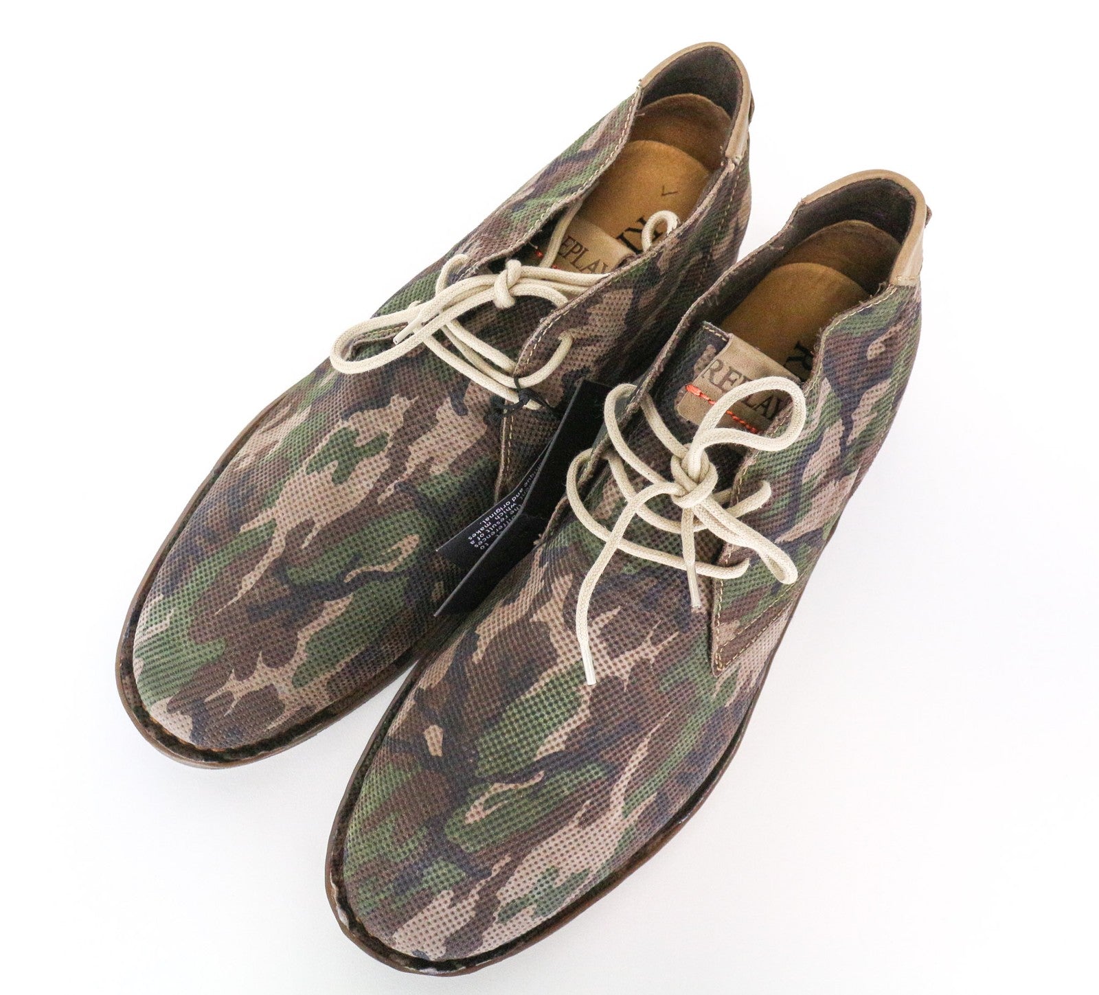 REPLAY vyriški laisvalaikio batai EU46 rudi, aukštakulniai, suvarstomi, kamufliažinio rašto, odiniai 