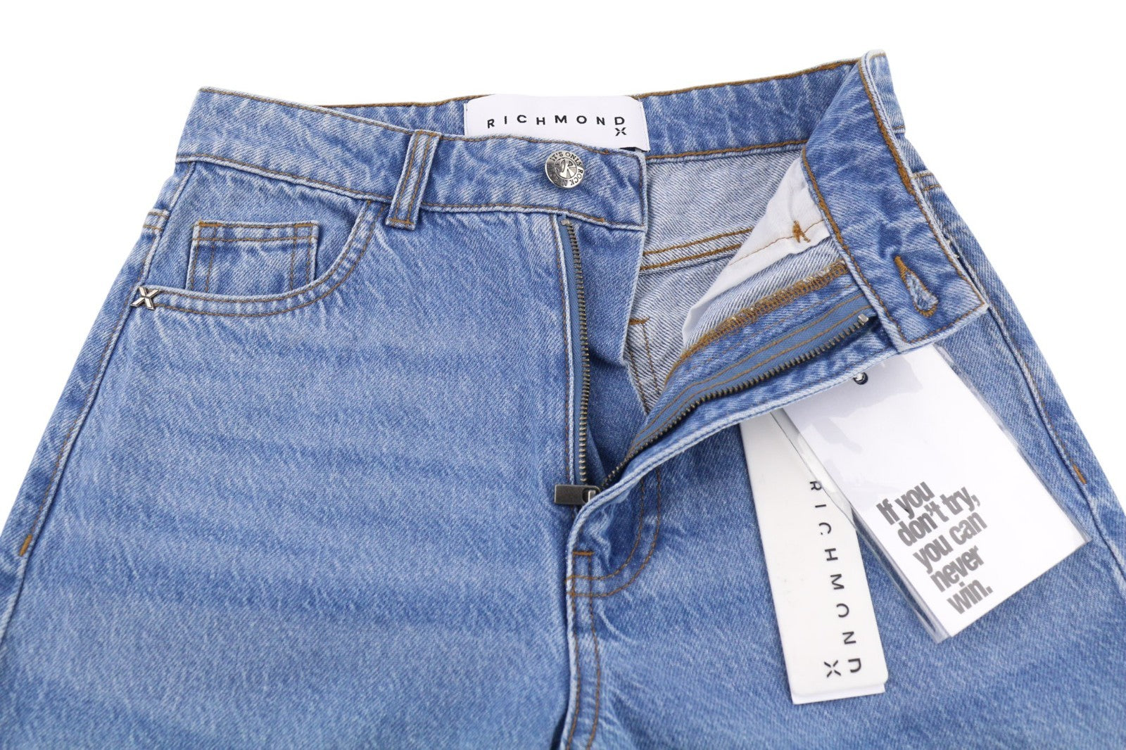 JOHN RICHMOND Icy Women's Jeans W26 Wide Leg High Waist Washed Distressed