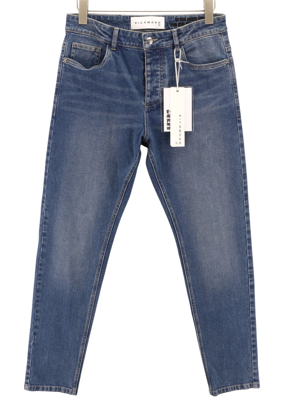 JOHN RICHMOND Riven Men's Jeans W34 Slim Fit Blue Denim Buttoned Washed Logo