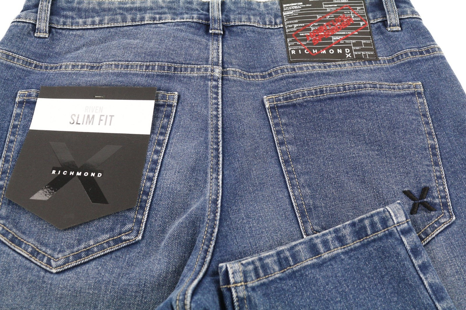 JOHN RICHMOND Riven Men's Jeans W34 Slim Fit Blue Denim Buttoned Washed Logo