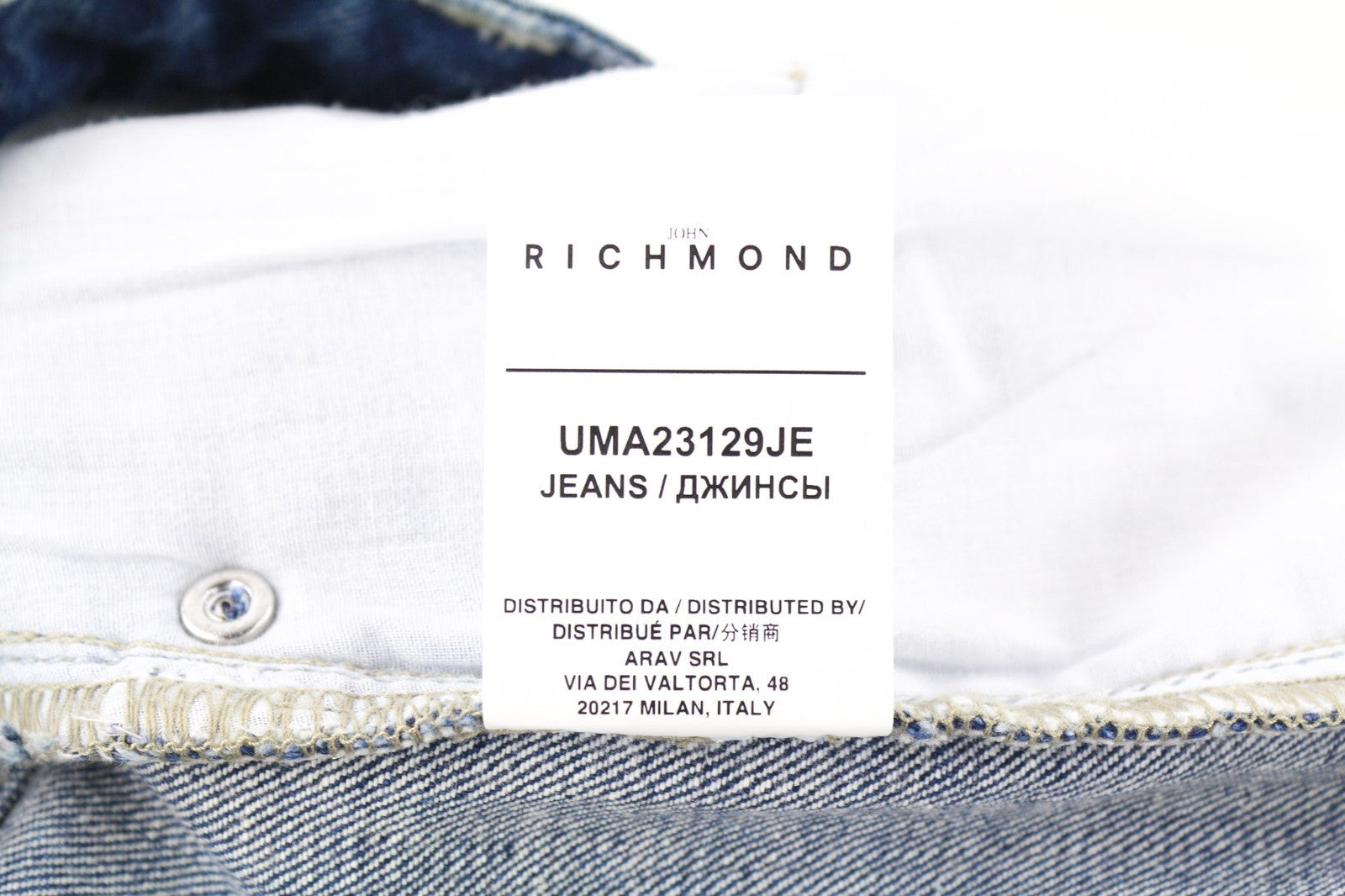 JOHN RICHMOND Riven Men's Jeans W34 Slim Fit Blue Denim Buttoned Washed Logo