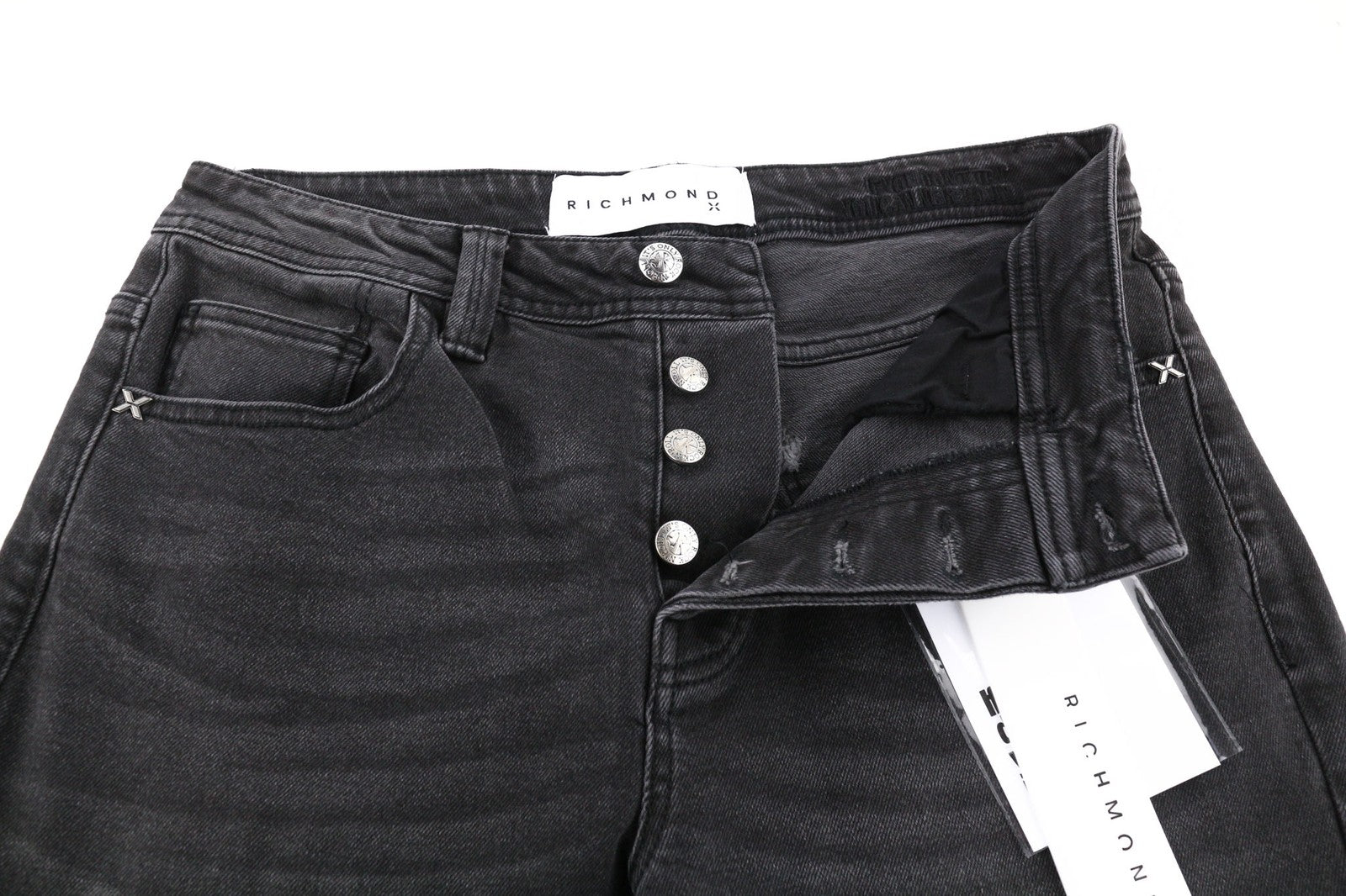 JOHN RICHMOND Riven Men's Jeans W34 Slim Black Washed Denim Buttoned Pockets