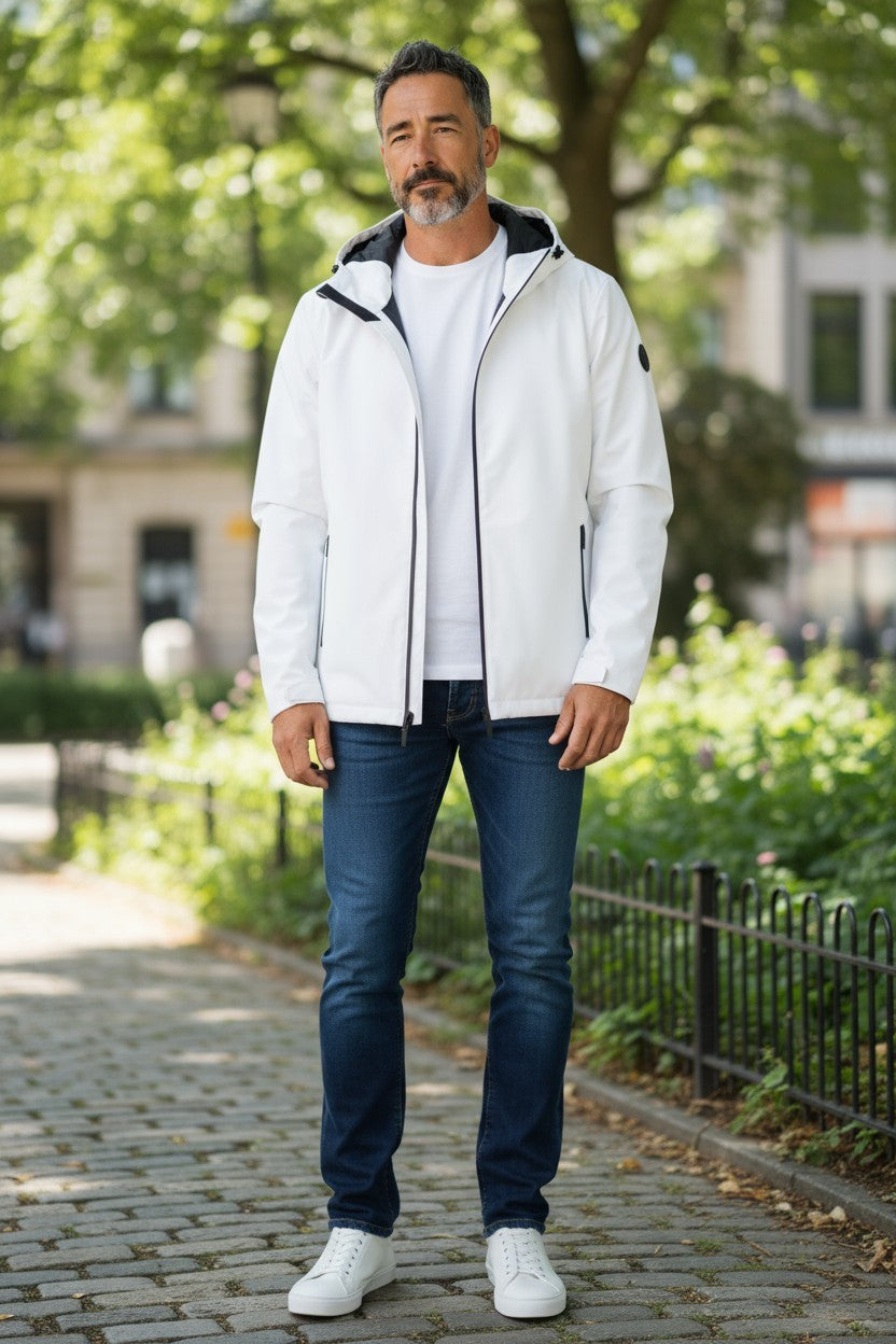 WOOLRICH Pacific Soft Shell vyriška striukė L, balta, pūkuota, vandeniui atspari RRP550 