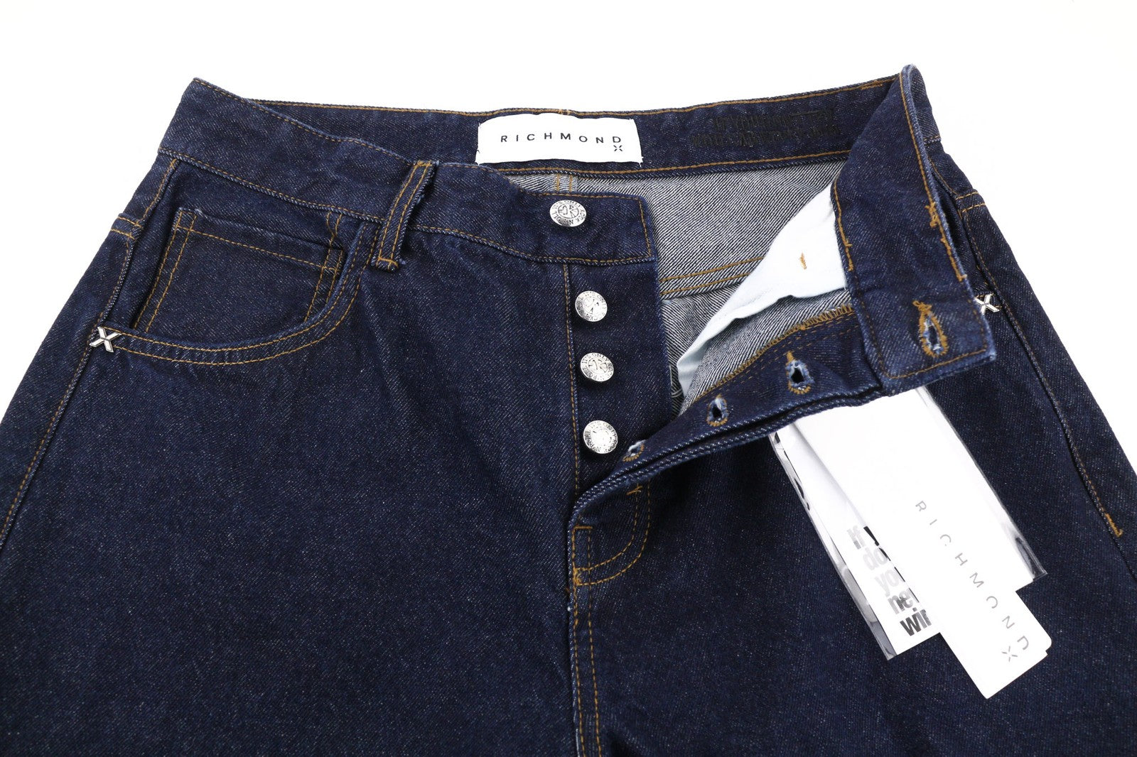 JOHN RICHMOND Nex Men's Jeans W34 Baggy Dark Blue Washed Denim Buttoned Logo