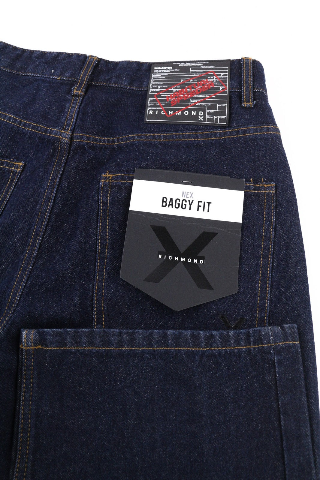 JOHN RICHMOND Nex Men's Jeans W34 Baggy Dark Blue Washed Denim Buttoned Logo