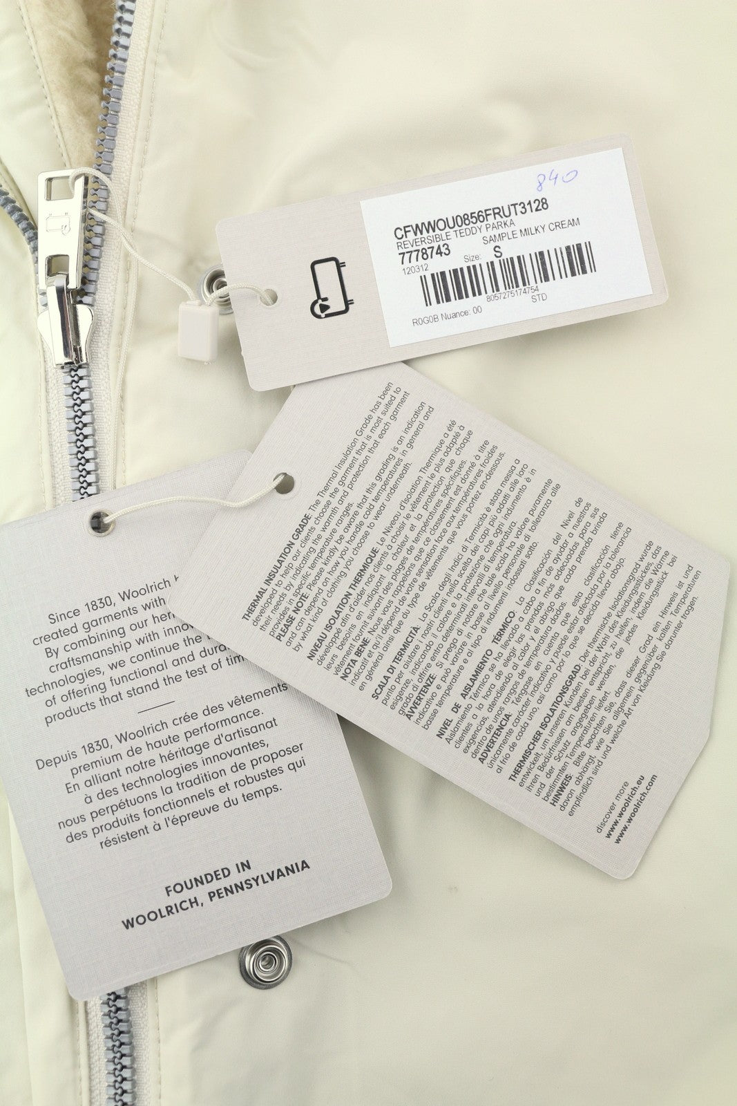 WOOLRICH dvipusė moteriška parkinė striukė su pieniška kreminės spalvos vilnos mišiniu, RRP899 