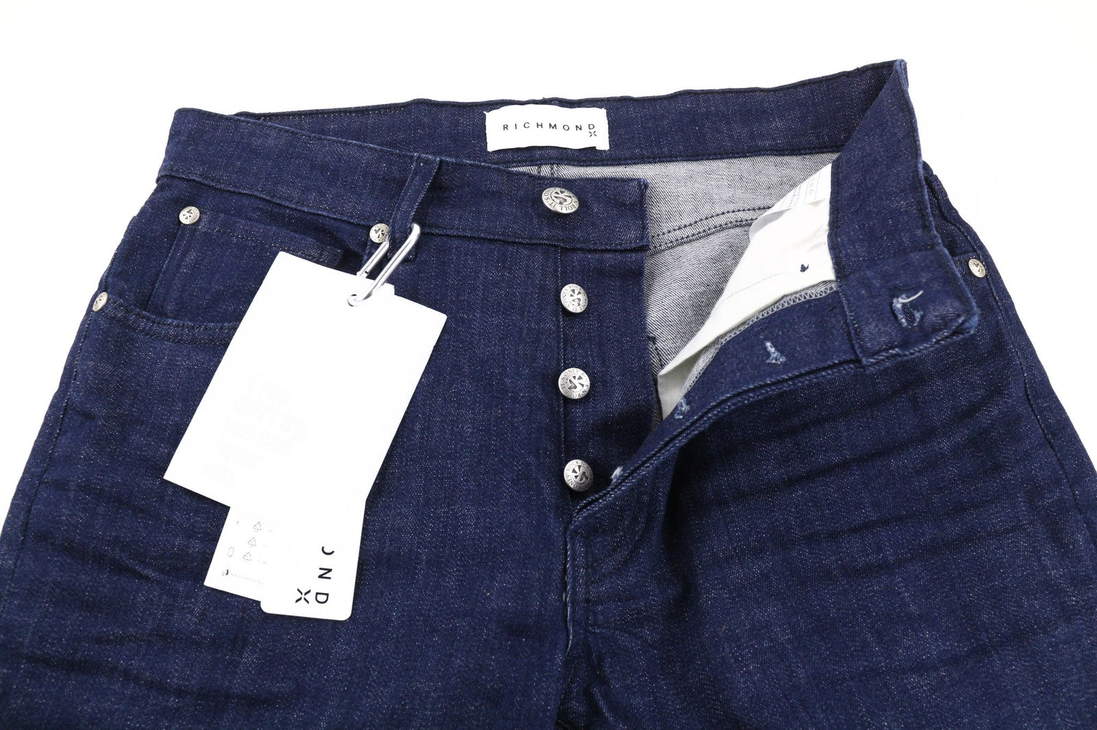 JOHN RICHMOND Men's Jeans W34 Blue Washed Denim Slim Fit Classic Logo Buttoned