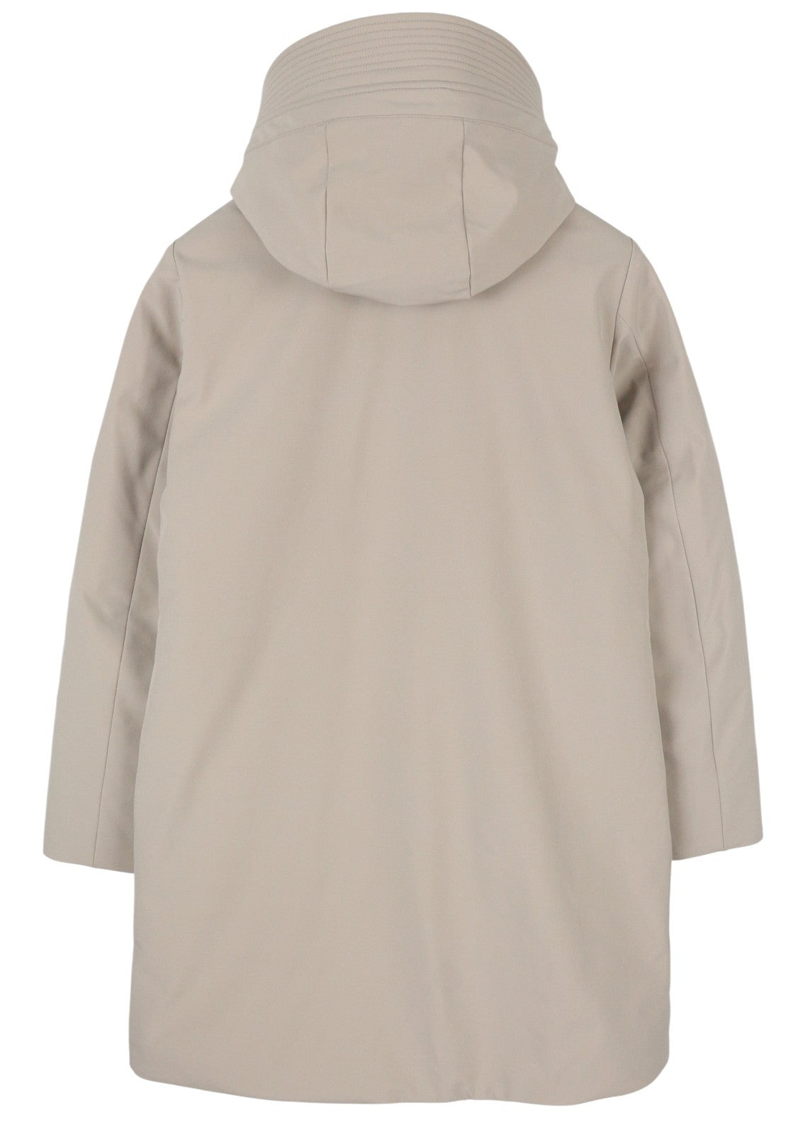 WOOLRICH Firth pūkinė moteriška striukė su gobtuvu, šviesiai pilka, vidutinio ilgio, RRP680 